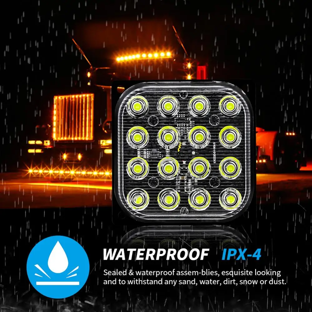 

12V-24V 48W Square LED Side light Bar Flood Beam Offroad Driving Lights 6000K 16pcs LED 4800 LM 9-30V DC Square LED Work Light