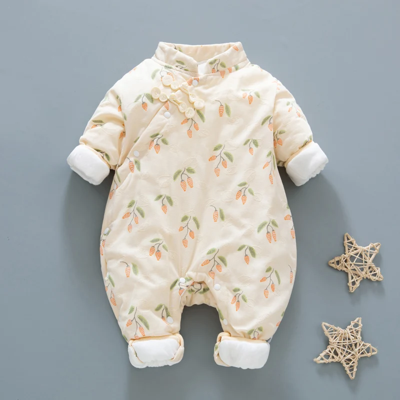 Winter new born baby girl clothes Chinese style printed cheongsam rompers jacket for clothing outfit overalls |