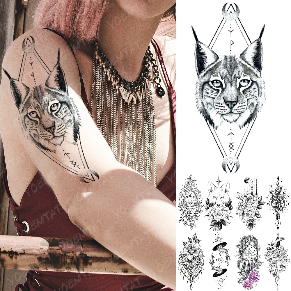 

Waterproof Temporary Tattoo Sticker Moonlight Cat Flash Tattoos Universe Fox Lion Snake Body Art Arm Fake Sleeve Tatoo Women Men