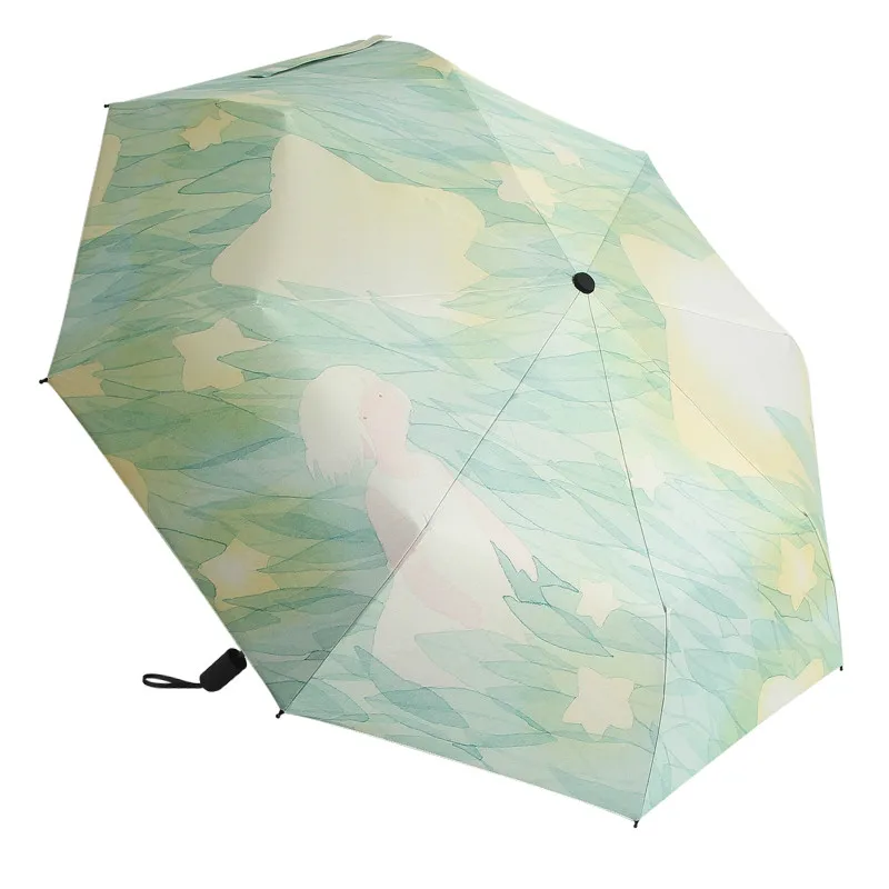 Illustrations of Girls Picking up Stars Women Folding Umbrella Travel Wind Resistant Portable Sun Rainy Umbrellas | Дом и сад