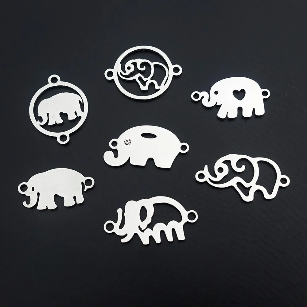 

5 Pieces Pack Elephant Collection Stainless Steel Connector Link African Wildlife Diy Bracelet Making Jewelry Findings Elephants
