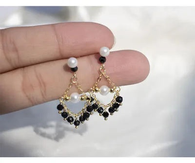 1 pair black Серьги из стерлингового серебра 925 пробы, Модные Винтажные изысканные высококачественные длинные серьги с французским жемчугом, милые женские серебряные серьги, ювелирные изделия - Окраска металла: 1 pair black