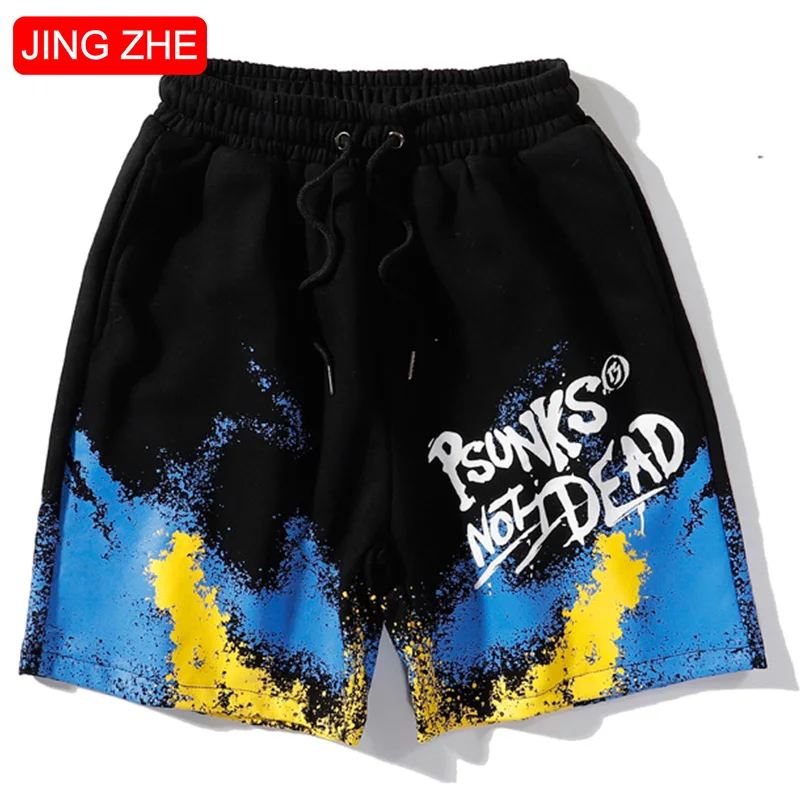 

Hit Color Letter Graffiti Shorts Men Elastic Waist Hip Hop Casual Shorts Summer Baggy Bermuda Fashion High Street Sweatpants Men