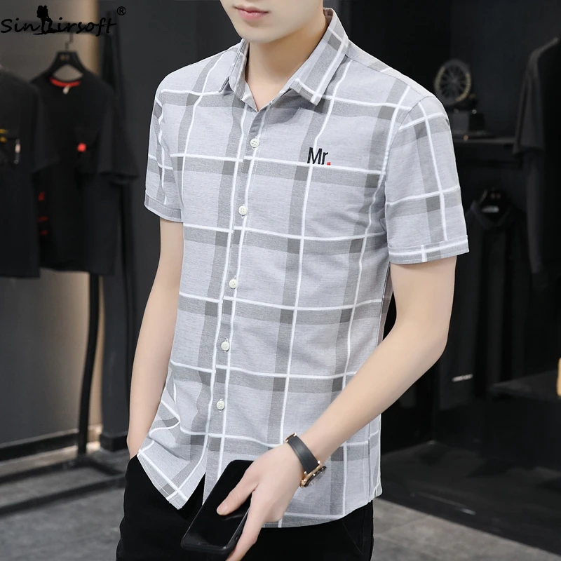 Men's Summer Slim Lapel Plaid Short Sleeve Shirt Men Cotton Soft Trend Trendy Casual Mens Teen Style | Мужская одежда