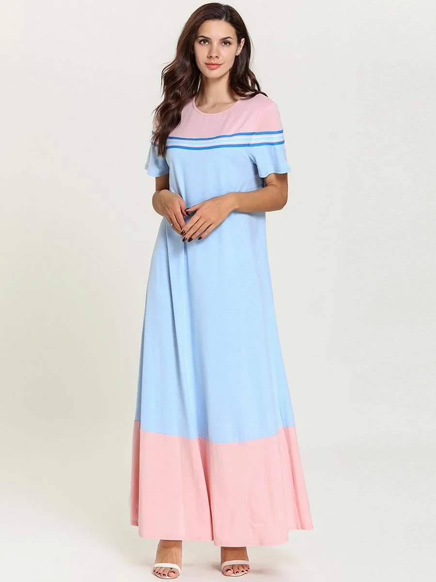 Арабский мусульманский абайя платье для женщин короткий рукав лето Сращивание