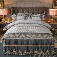 luxury quilted velvet duvet cover set queen king double bed embroidery lace european quilt cover solid color 2 pillowcases soft