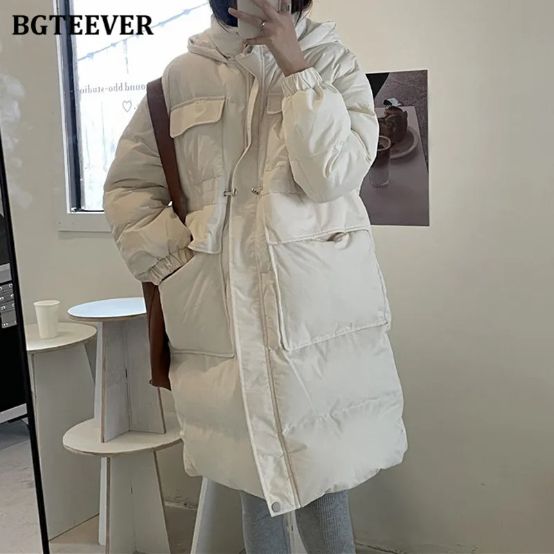 Повседневная утепленная свободная водолазка BGTEEVER женские длинные пуховики 2021