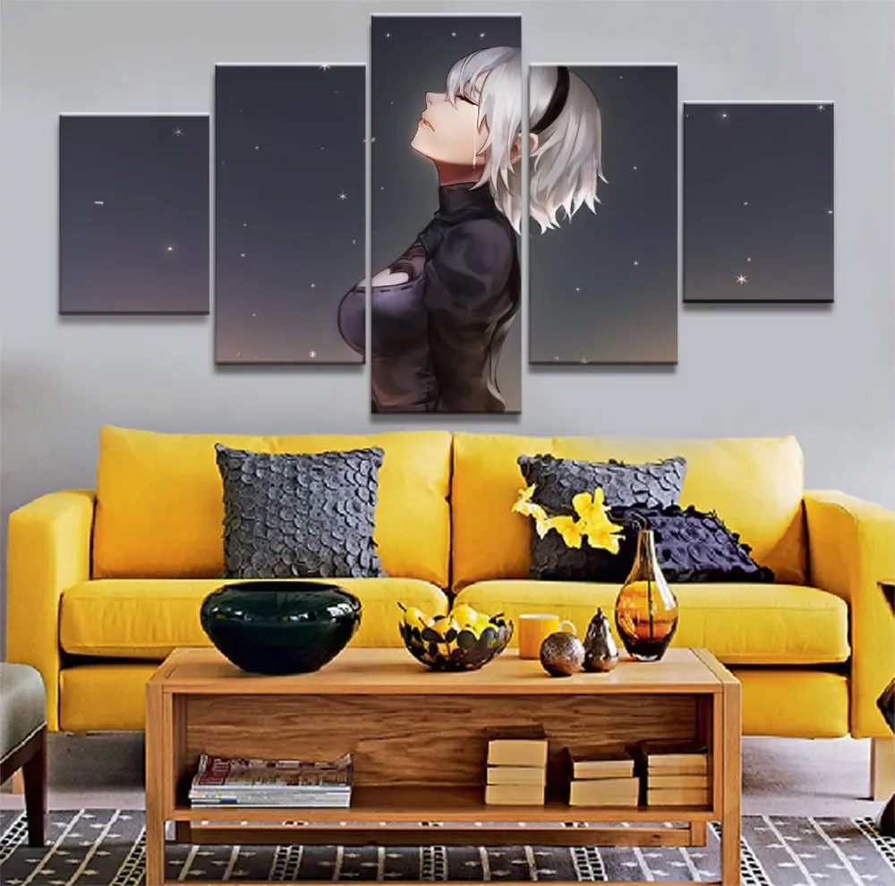 5 Panel NieRAutomata 2B Game Canvas Printed Painting For Living Room Wall Art Home Decor Picture Artworks Modern Poster | Дом и сад