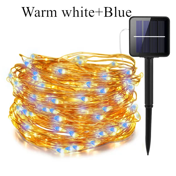 warmwhite with blue Светодиодный светильник на солнечной батарее светодиодный 100 светодиодный s/200 светодиодный s/300 светодиодный s 8 функция открытый водонепроницаемый Рождественский декоративный светильник s stri - Испускаемый цвет: warmwhite with blue