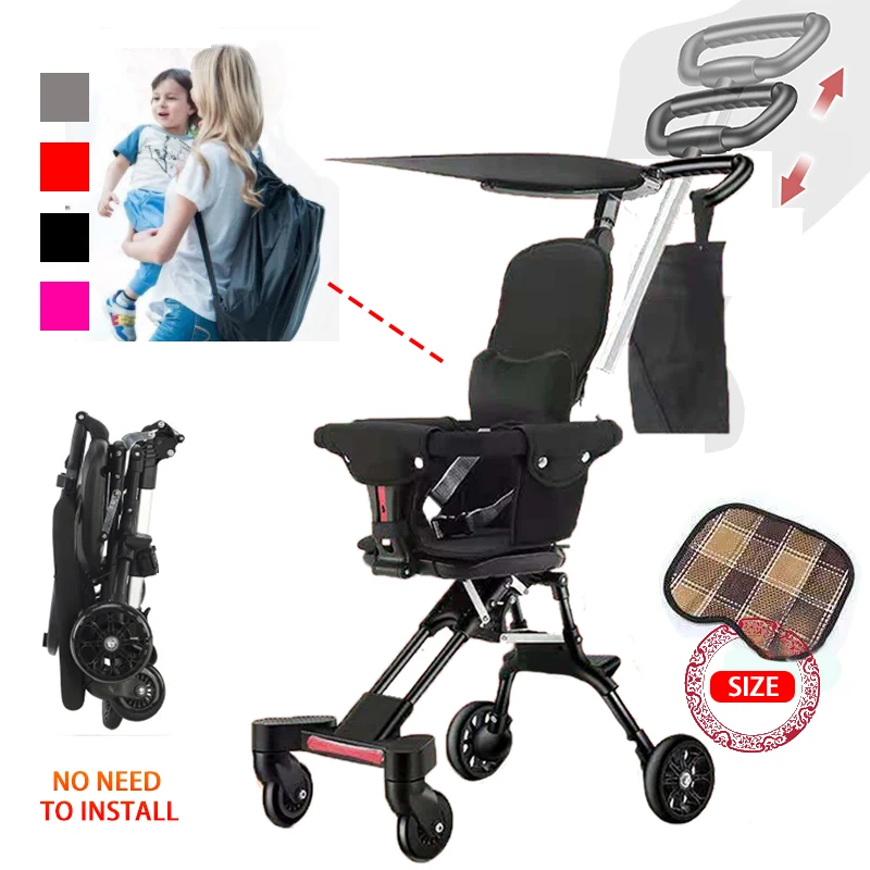 

Light Baby Stroller Folding Simple Four-wheeled Children's Trolley Cart Multi-functional 3 In 1 Can Sit Reclining Strollers