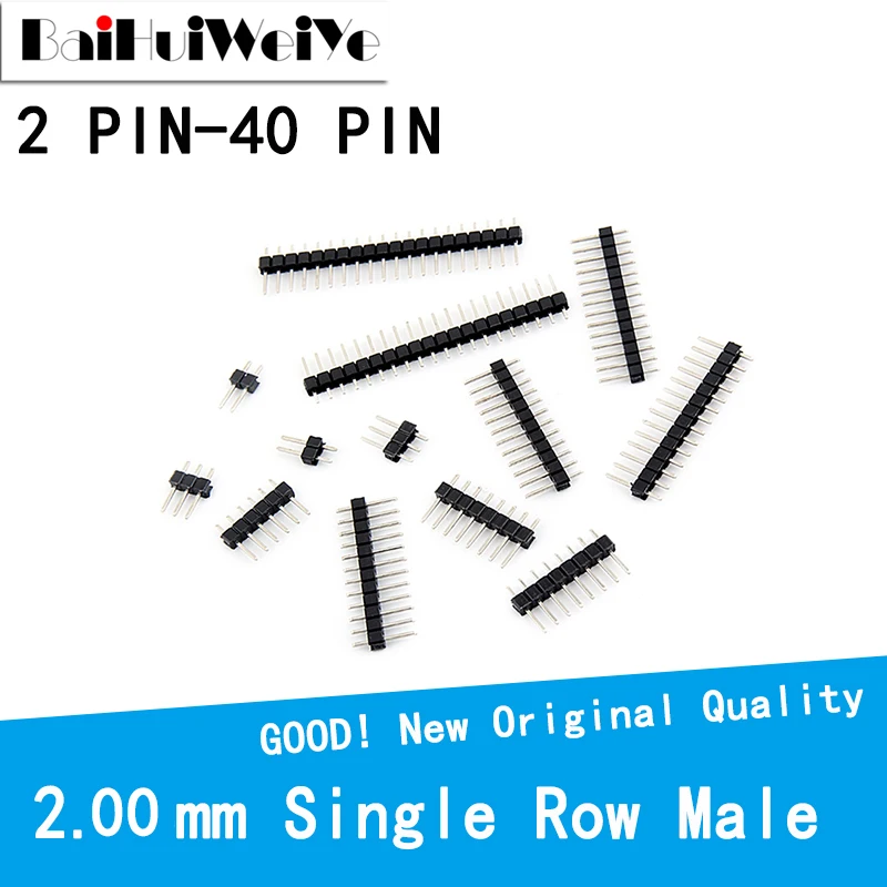10PCS/LOT 2.00mm Single Row Male 2~40P PCB Socket Board Pin Header Connector Strip Pinheader 2/3/4/6/10/12/14/16/20/40Pin