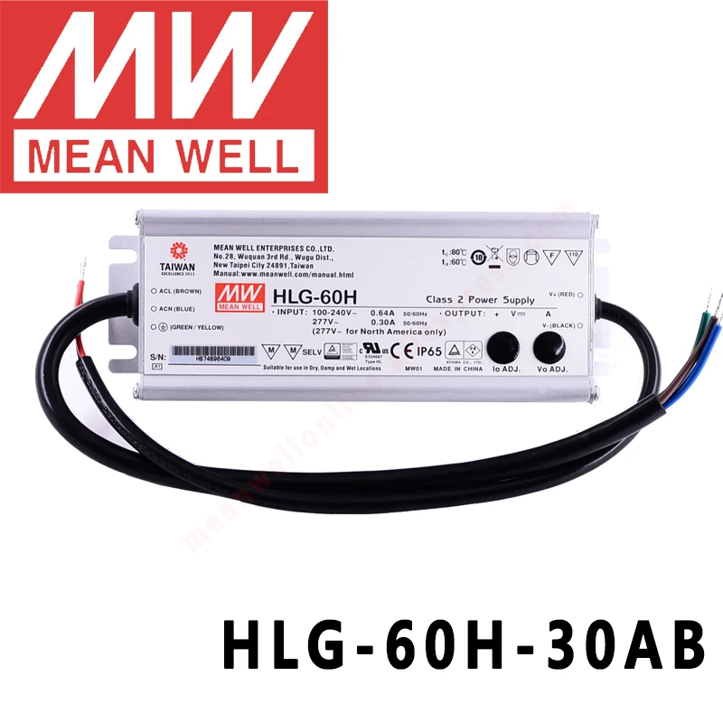 

Original Mean Well HLG-60H-30AB for Street/high-bay/greenhouse/parking meanwell 60W Constant Voltage Constant Current LED Driver