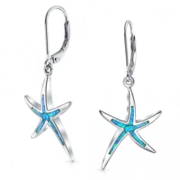 hot selling high quality 925 sterling silver blue opal starfish earrings womens leverback earrings for gift