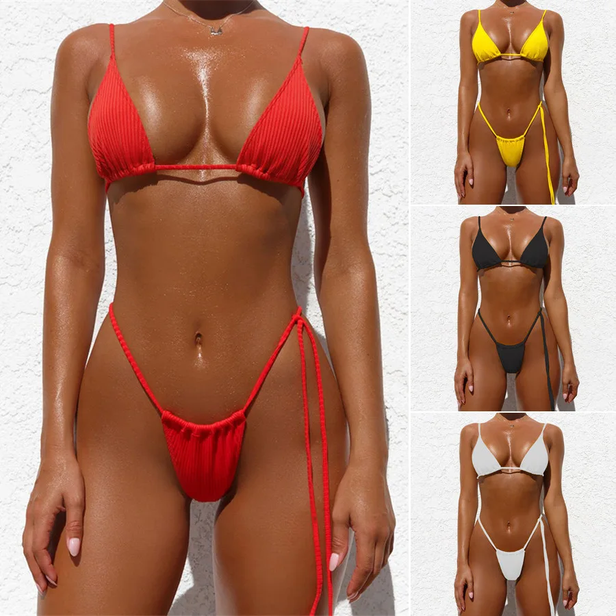

Sexy Women Summer Swimwear Set Bra G-String Thong Beach Triangle Swimsuit Push-up Bra Two Piece Bandage Beachwear