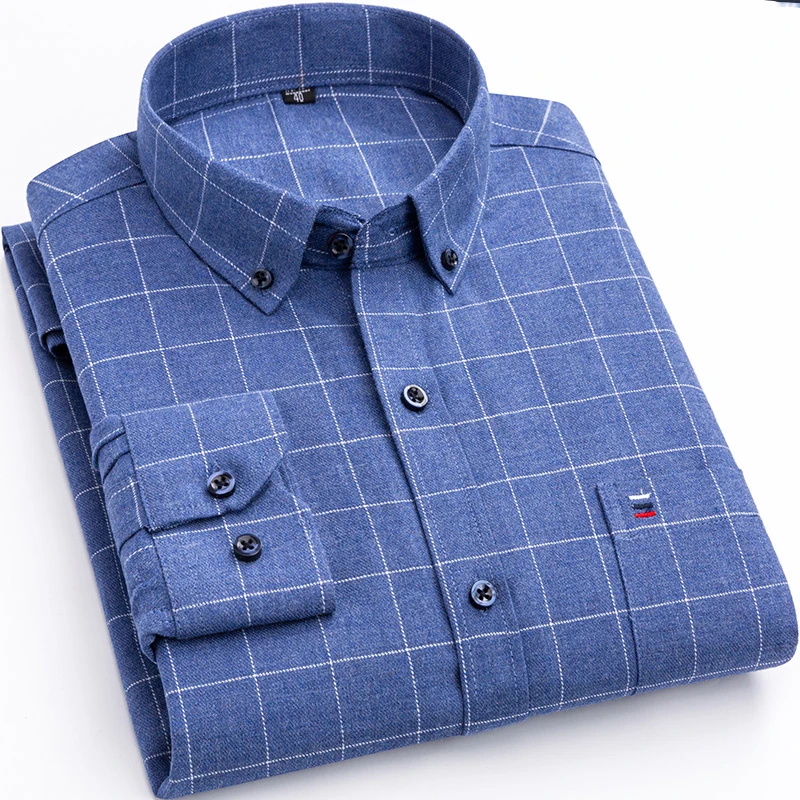 100% Cotton 7xl 6xl 5xl Men Shirt Long Sleeve Button Down  High Quality Plaid Fashion Casual Dress Business Work Male Shirts