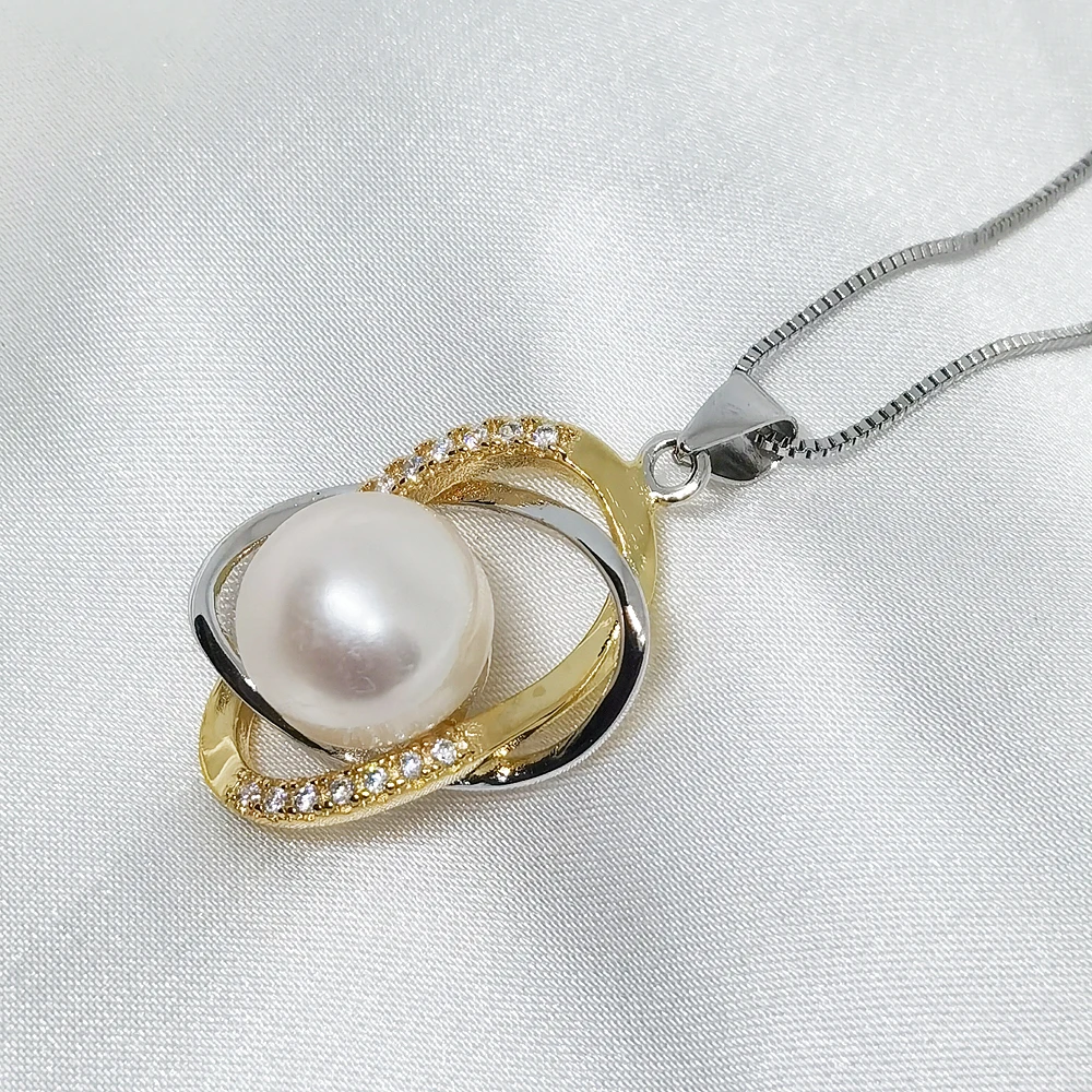 

MeiBaPJ 11-12mm Trendy Big Natural Freshwater Pearl Fashion Pendant Necklace 925 Sterling Silver Fine Wedding Jewelry for Women