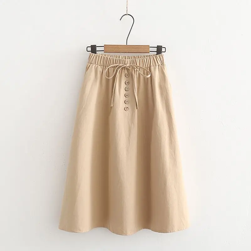

Women Autumn Winter Retro Casual Versatile A-line Solid Color Single-Breasted High Waist Skirts Long Paragraph Skirt