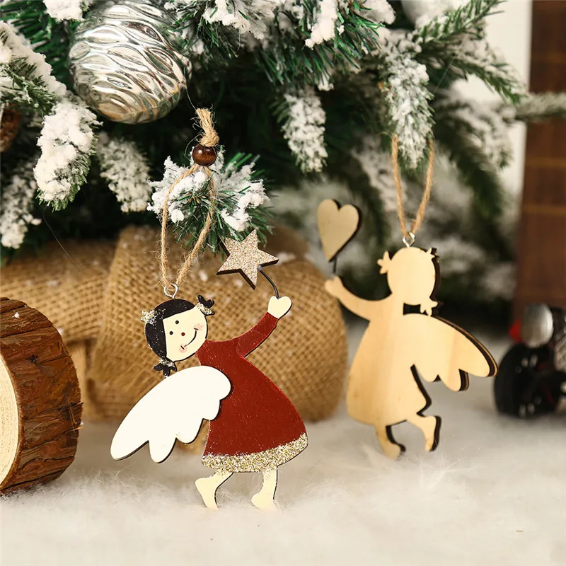 Рождественский милый ангелок-подвеска на ёлку из деревянного ремесла для домашнего творчества и подарка детям на Новый Год 2022.