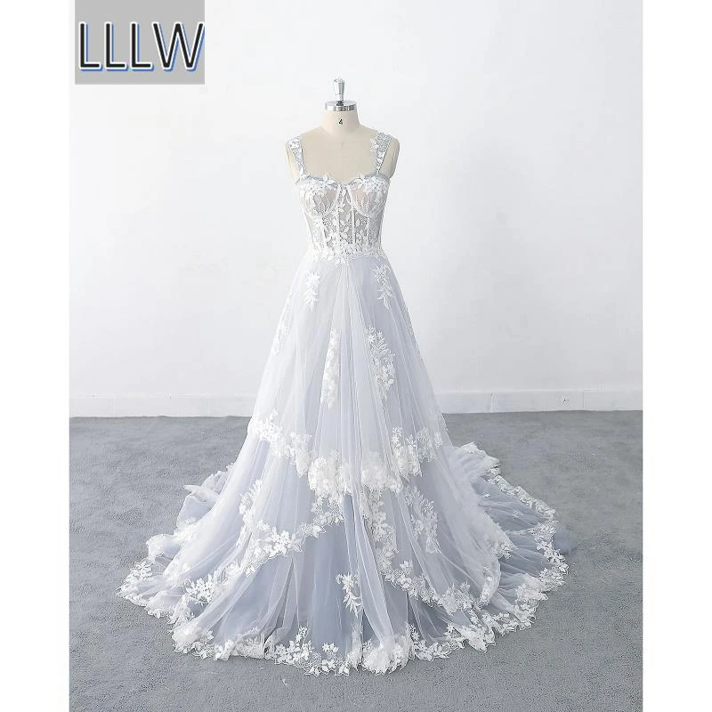 

Luxurious Tulle Lace Sweetheart A-Line Wedding Dresses Chapel Train Custom Made Floor-Length Bridal Gowns
