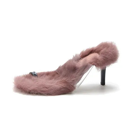 Новинка весна лето 2020 женские тапочки прозрачный комплект из кроличьего меха с