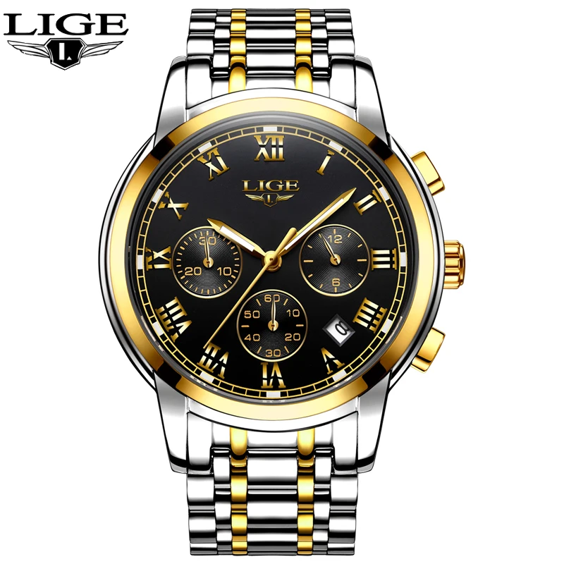 Часы LIGE Мужские кварцевые спортивные с хронографом популярные классические