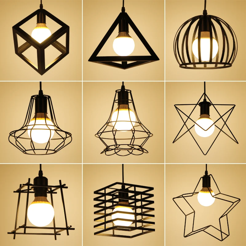 Подвесные светильники в стиле ретро с железной клеткой скандинавские