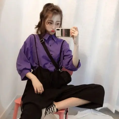 

Женский комплект из 2 предметов, Повседневная Свободная блузка и брюки-комбинезон на весну и осень, Y490, 2020