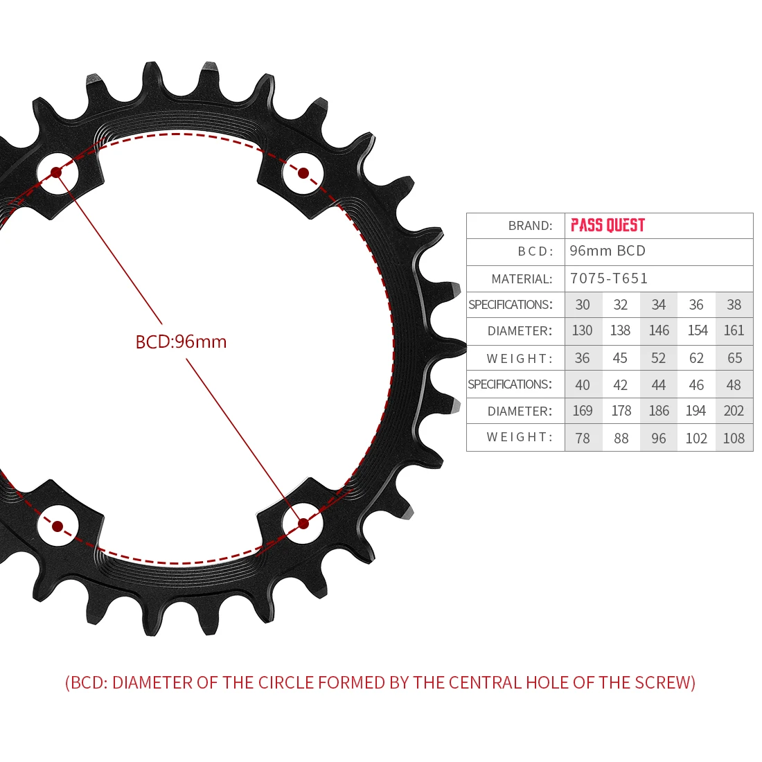 Цепная звезда велосипедная PASS QUEST 11 скоростей 96BCD Round Bike Chain, подходит для м9000/m8000/m7000 30T-42T on.