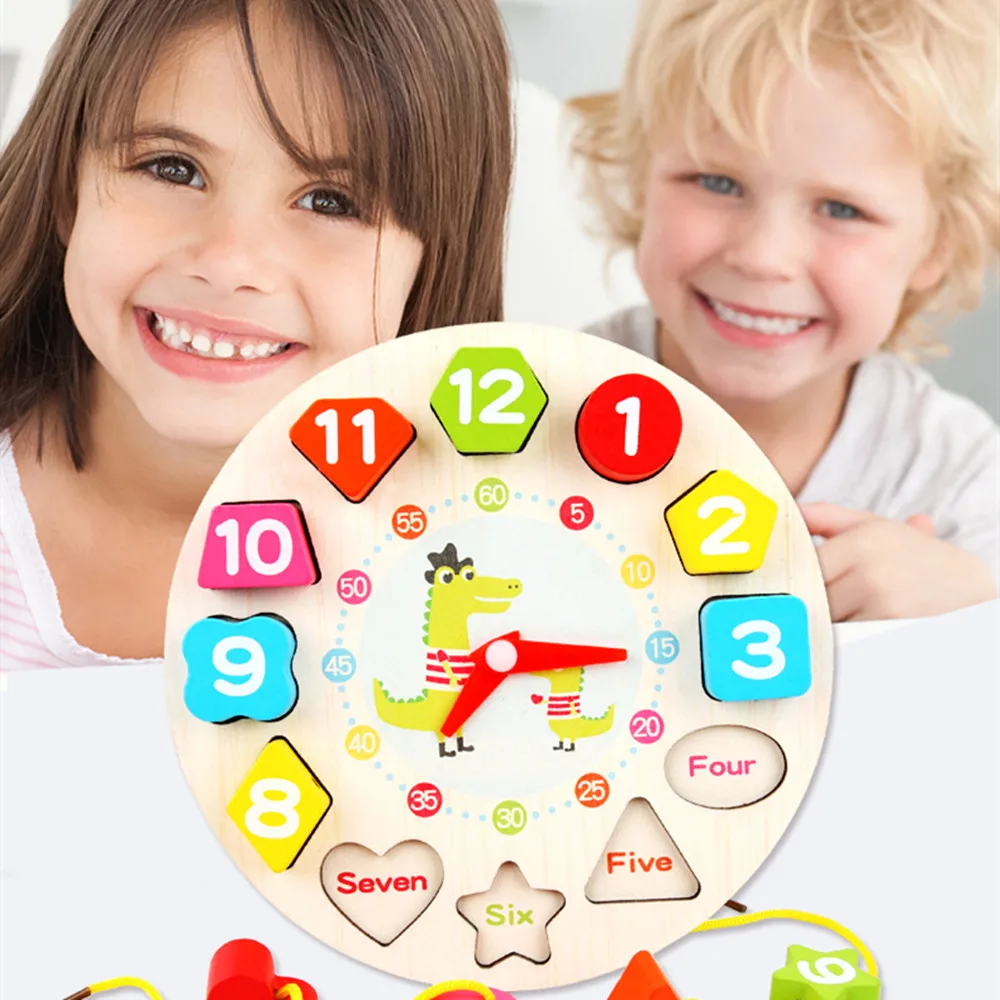 Цифровые часы деревянные с бусинами нитью для раннего развития детей