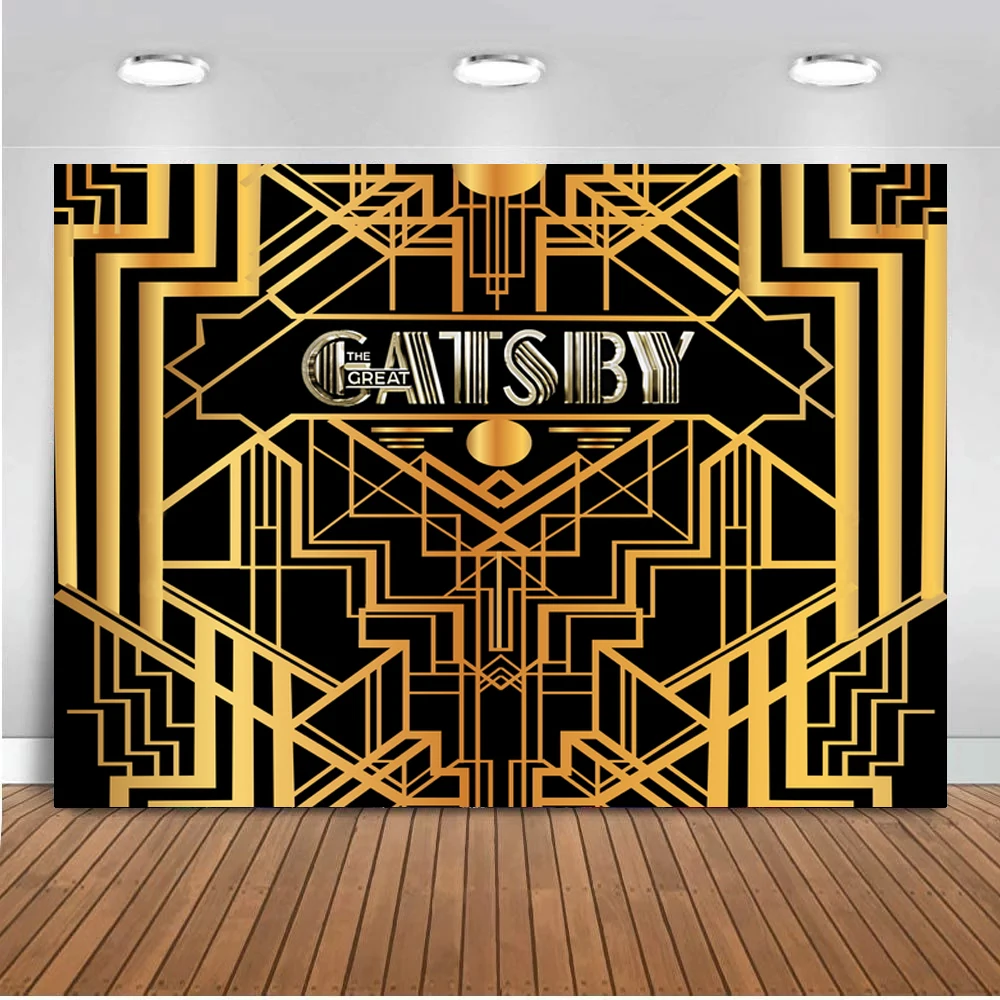 

Custom Adults Birthday Party Backdrop Black Golden Great Gatsby Banner Tasteful Photo Background Wall Setter Poster Decoration