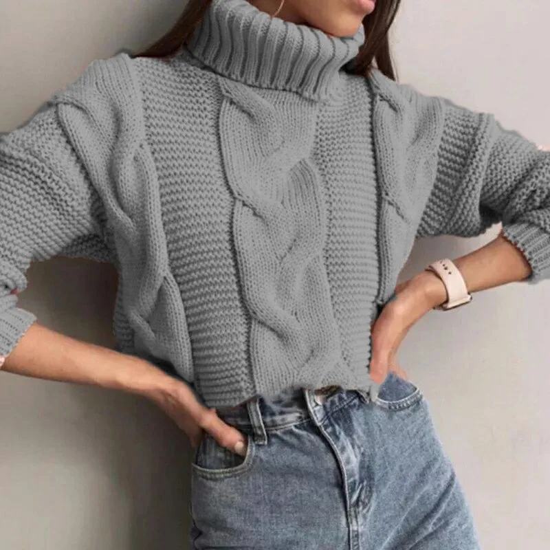 

2021 Autumn Winter Short Sweater Women Knitted Turtleneck Pullovers Casual Soft Jumper Fashion Long Sleeve Pull Femme