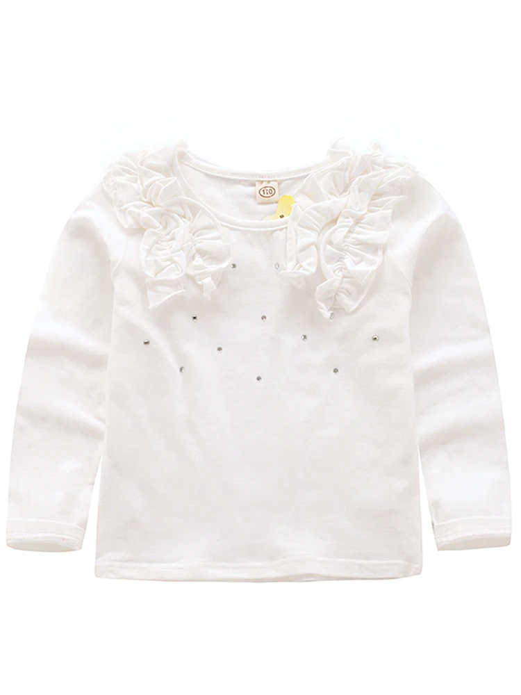 Новый осень зима для маленьких девочек футболка из хлопка с длинными рукавами