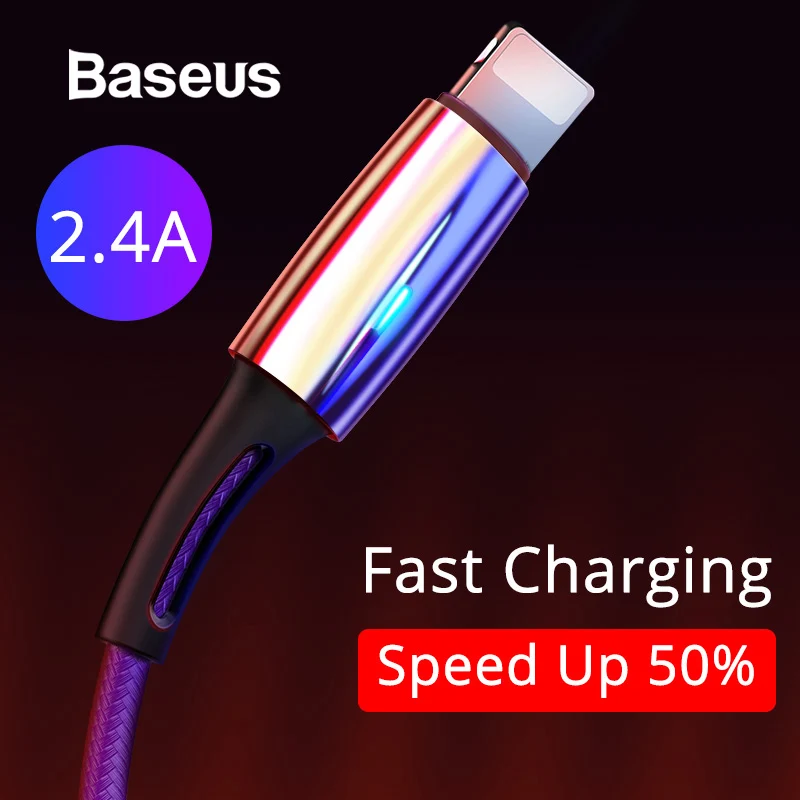 Baseus USB кабель для iPhone XR Xs Max X Кабель зарядного устройства 2.4A Быстрая зарядка освещения для iPhone 8 7 Plus Xs зарядка USB кабель для передачи данных