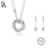 sa silverage 925 sterling silver jewelry sets aaa zirconia necklaces pendants drop dangle earrings for women fine jewelry