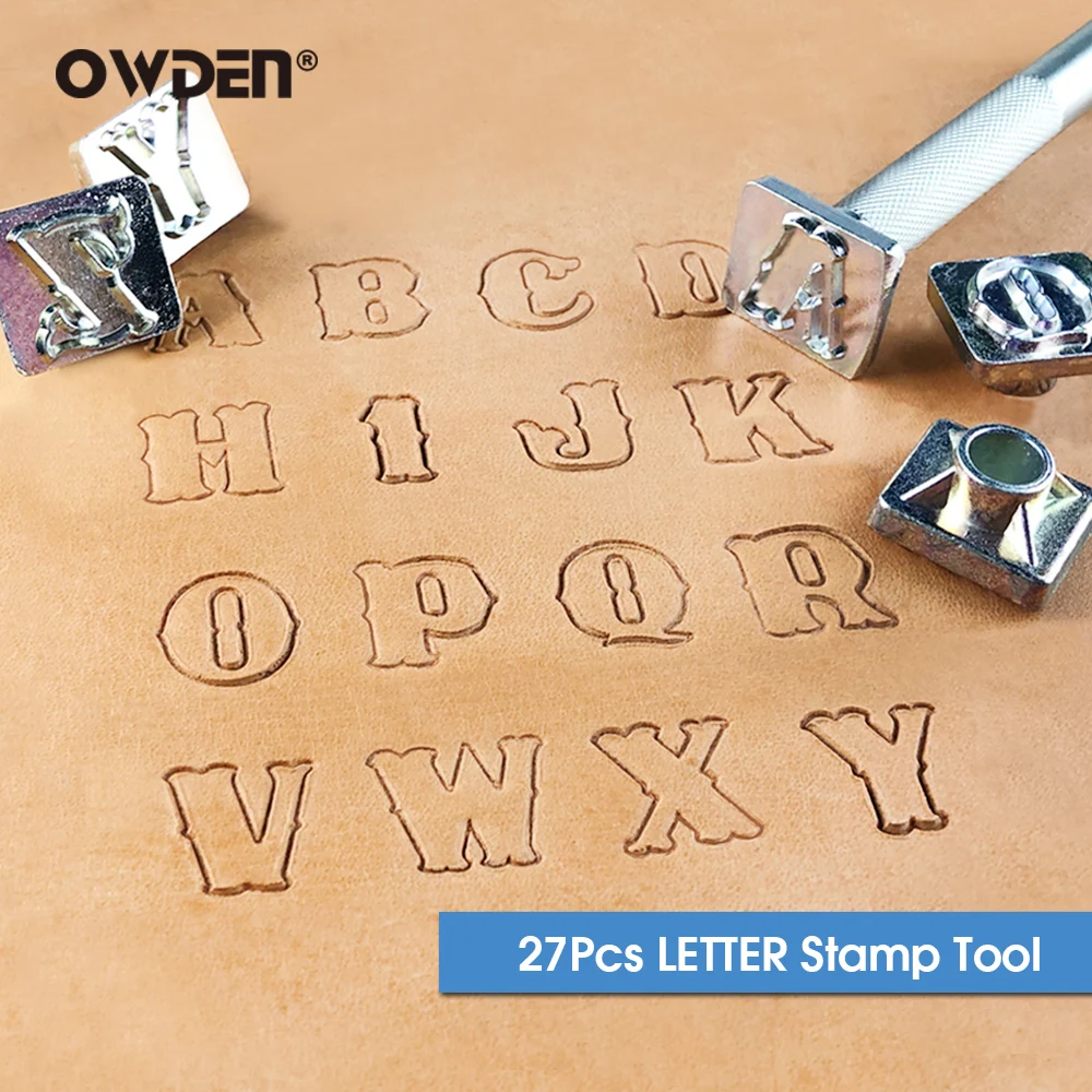 OWDEN 27Pcs 3/4" Leather Tools Alphabet Stamping Tool Set for Leathercraft (3/4 Inch, 19 mm Tall) LETTER Stamping Kit