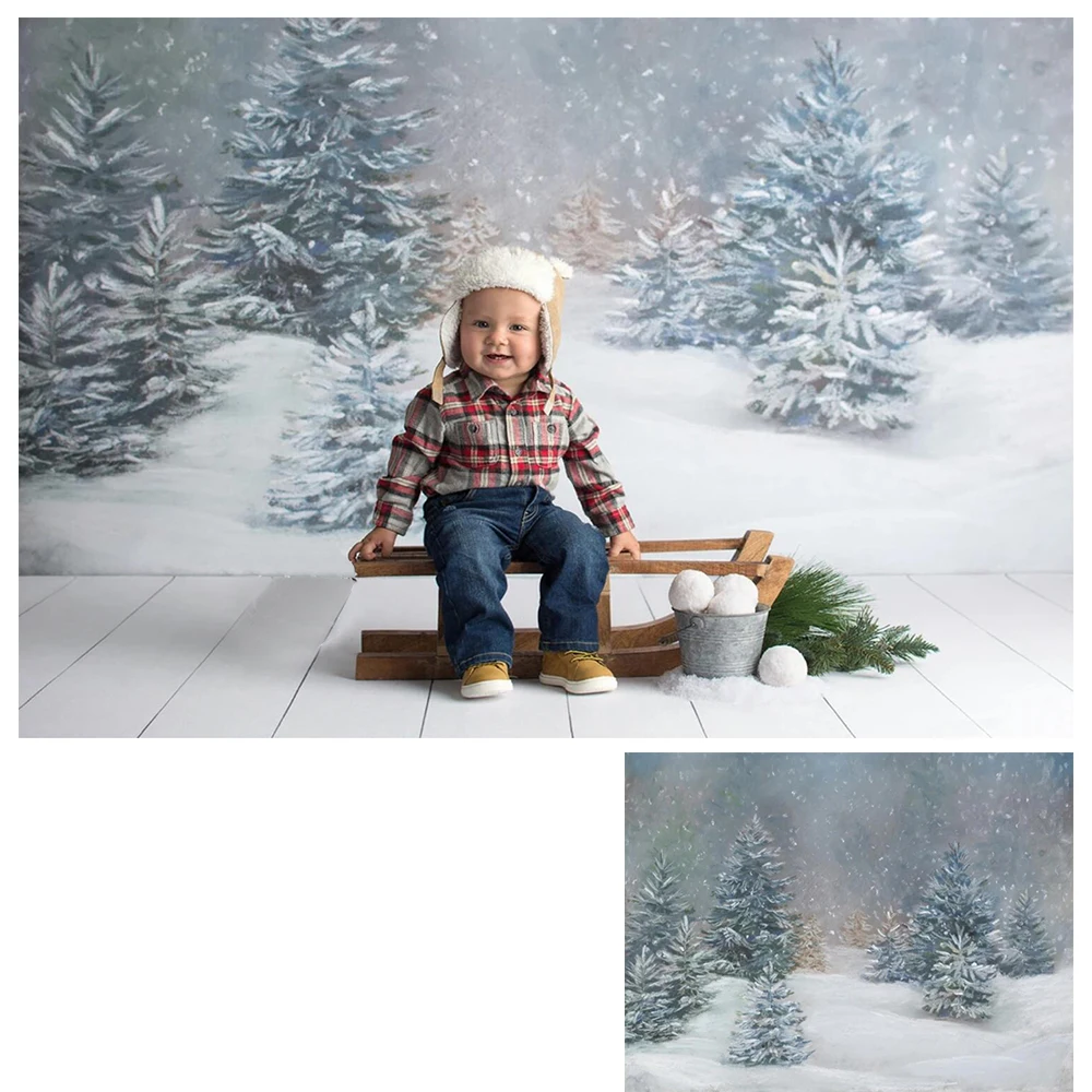 

Photography BackDrop Winter Landscapes Snow Spruce Pine Trees Background Photo Studio Portrait Booth Background Kids Back Drops