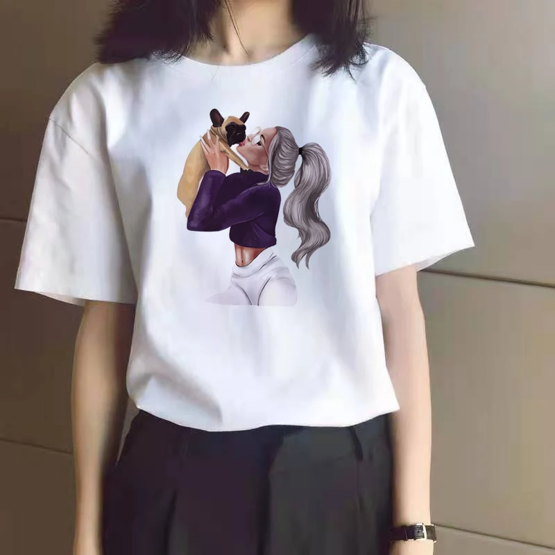 

Vogue Hawaiian Lady Cartoon Desi Letter Print Women Short Sleeve O Neck Loose Tshirt Summer Women Causal Tee Shirt Tops