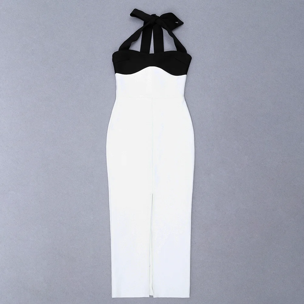 

2020 New Summer Black Rayon Bandage Women's Dress Sexy Halter Club Dress Celebrity Evening Party Dress Vestidos