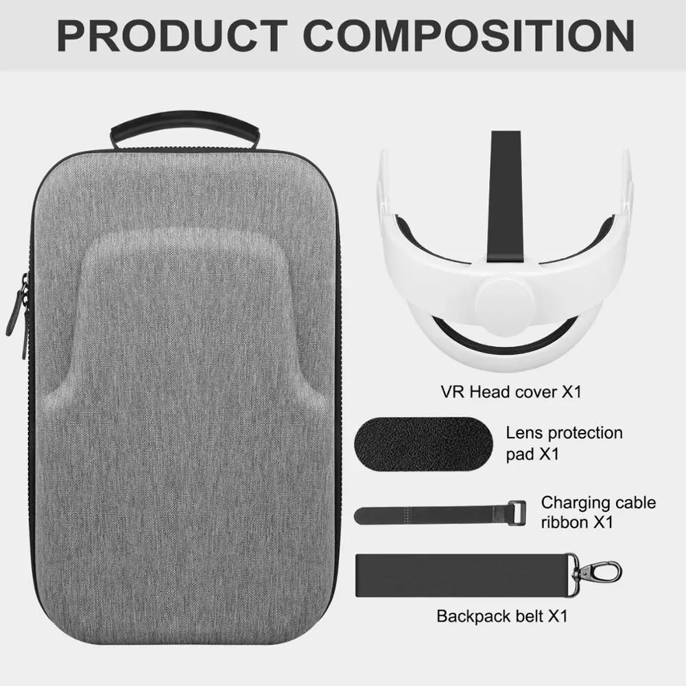 

5in1 NEW K3 Elite Head Strap Comfort Foam Pad+Hard EVA Travel Carry Case Bag for Oculus Quest 2 VR Travel Case Accessories Set