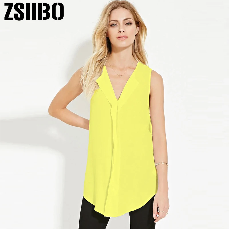 Женская блузка без рукавов с глубоким v образным вырезом Повседневная однотонная