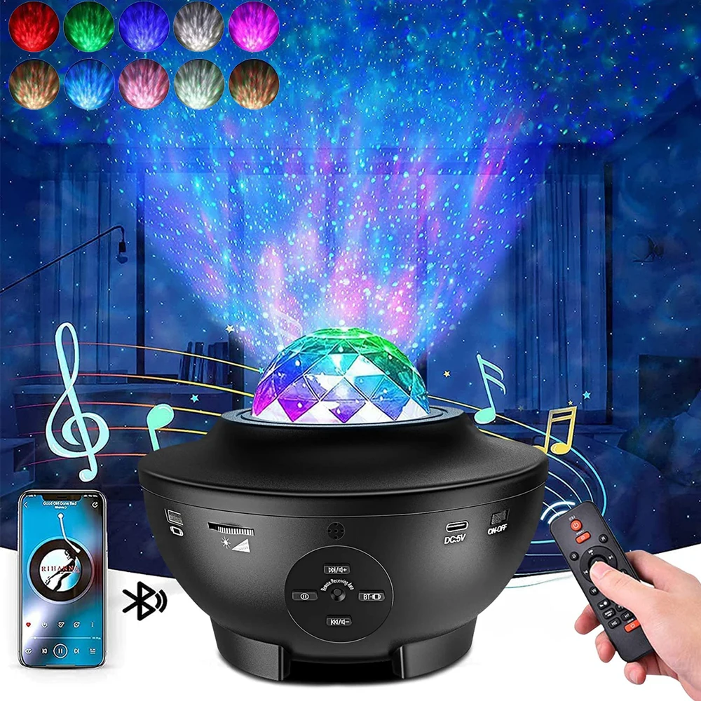 

Светодиодный проектор звездной Галактики, ночник океанской волны с музыкальным динамиком, вращающееся небо, туманность, облачный потолочн...