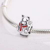 925 sterling silver christmas gift red scarf polar bear pendant charm bracelet diy jewelry making for original pandora