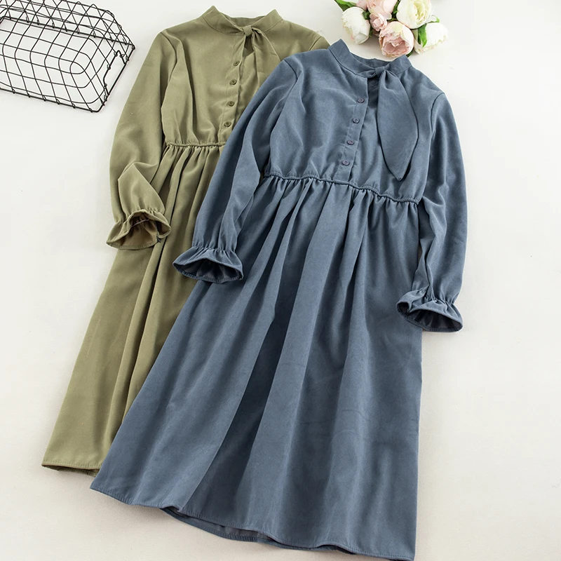 Женское длинное платье с бантом элегантное осеннее французское романтическое