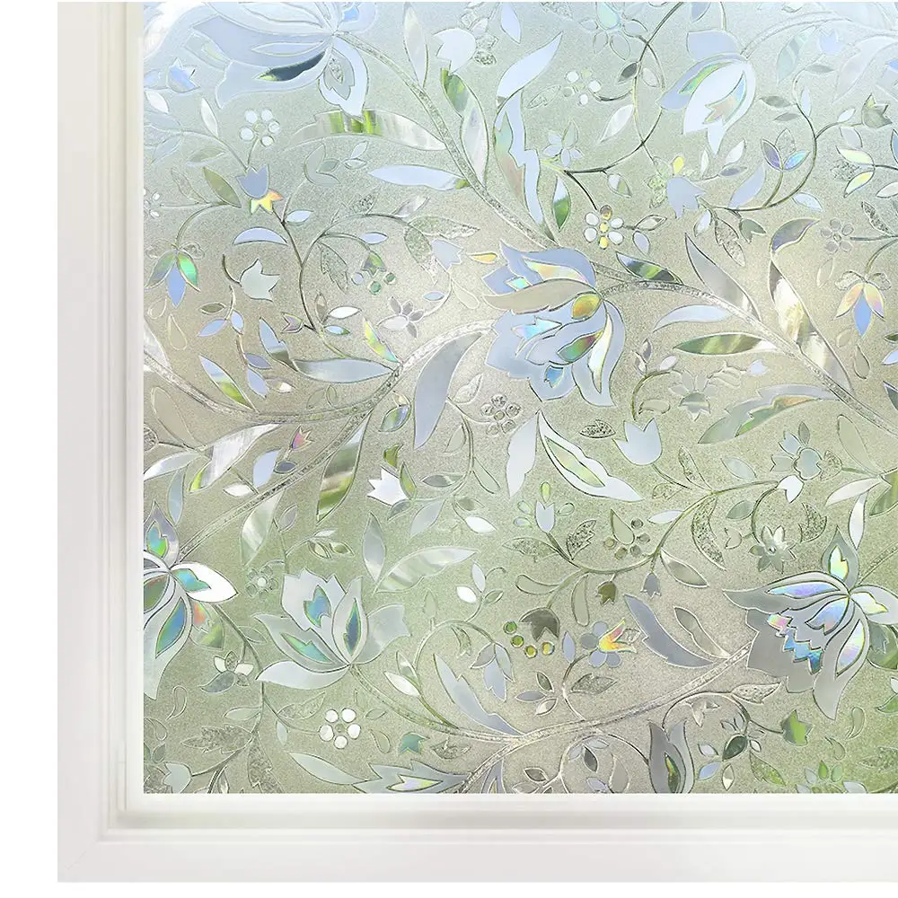 Статическая липкая оконная пленка длиной 200 см 3D лазерная виниловая Цветущая
