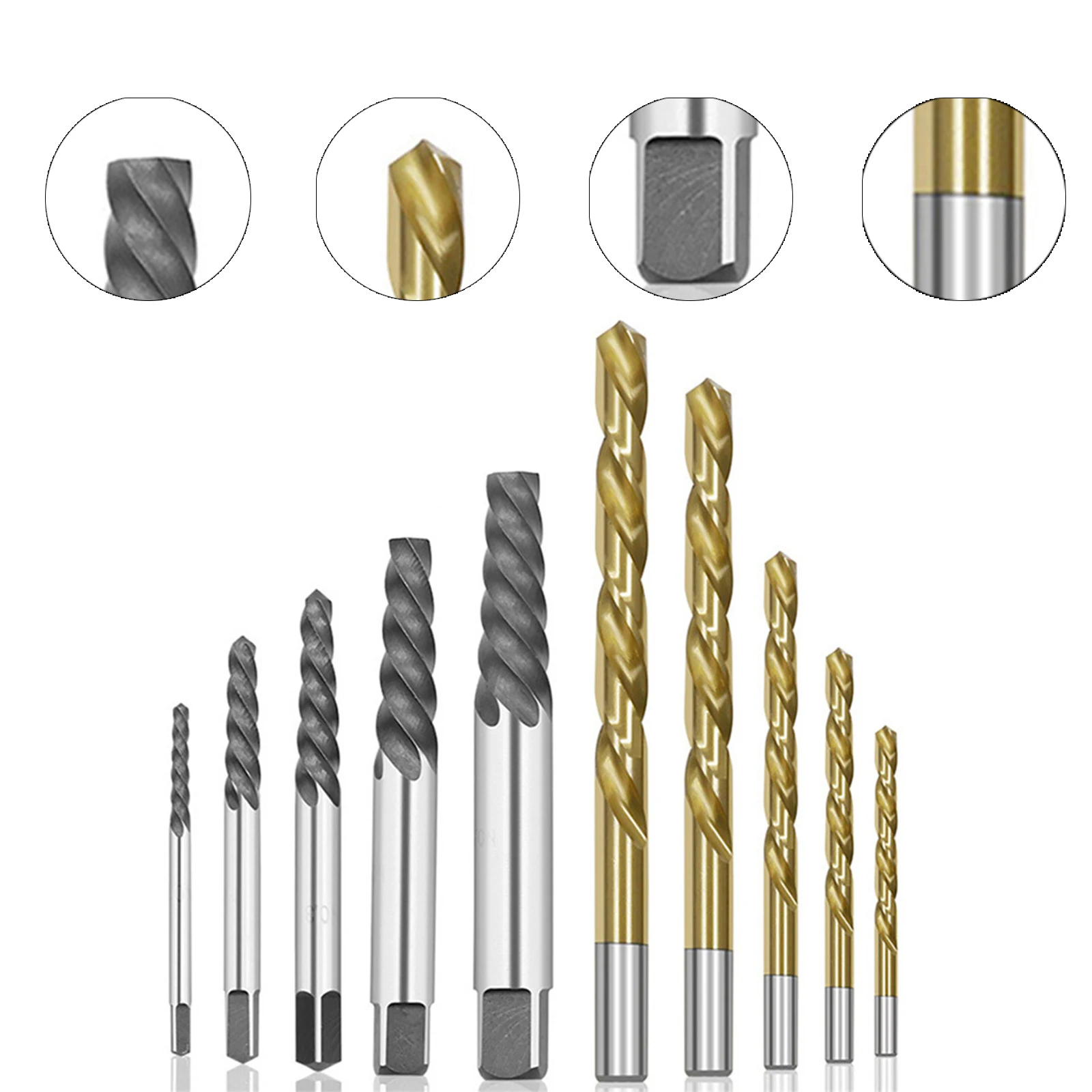 

10 pcs Screw extractor and left hand drill set, broken bolt extractor, spiral grooved driver set , bolt extractor