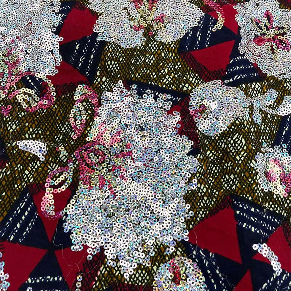 

Latest Sequins African Fabrics 100% Cotton Batiki Wax Prints Kitenge/Pagnes/Kikwembe Embroidered Sequins YXL-49