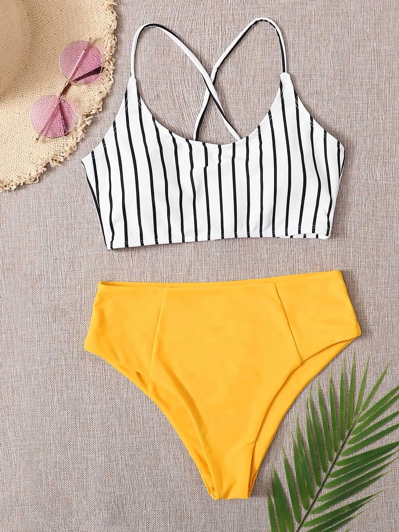 

Sexy High Waist Bikini 2021 New Swimwear Women Striped Red Bandage Swimsuit Set Suit Swimming For Female