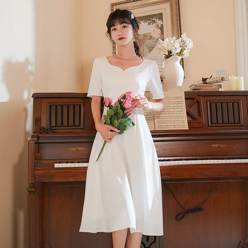 

2021 summer two-sided dew dressing Hepburn style dress French high-waist drape elegant temperament dress