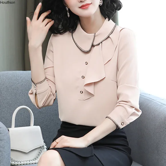 

Autumn New Women's Blouses Lapel Shirt Long Sleeve Top Stitching Blouse Solid Color Satin Hedging Casual Fashion Lady Loose