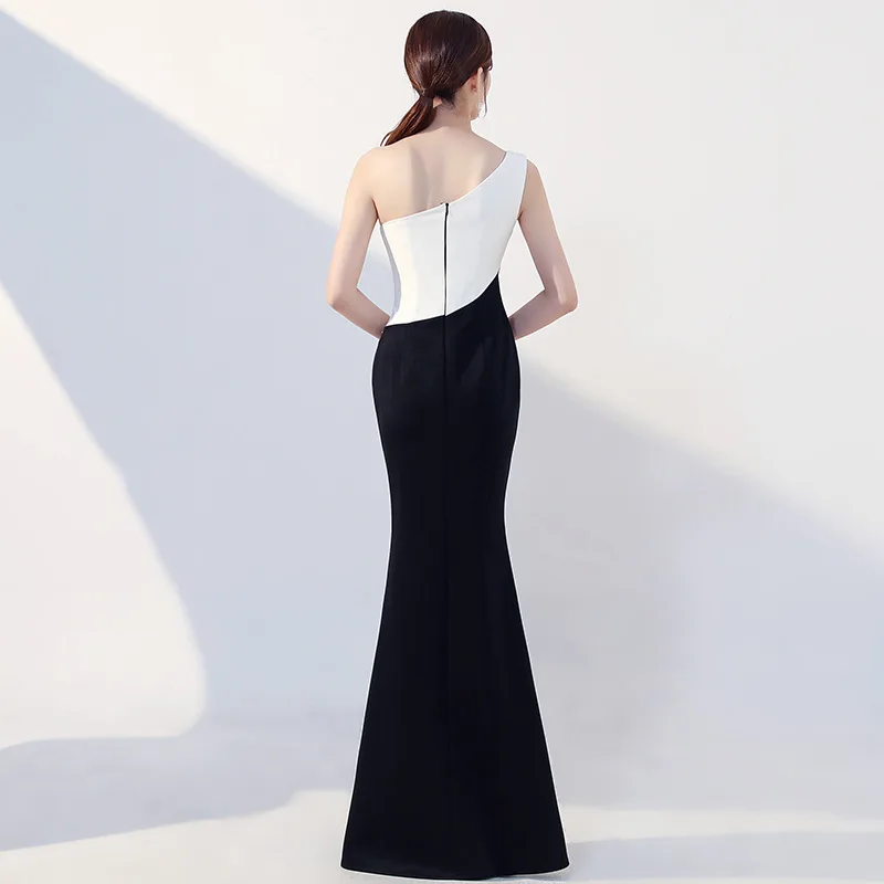 Сексуальное вечернее платье с одним открытым плечом на молнии сзади высоким